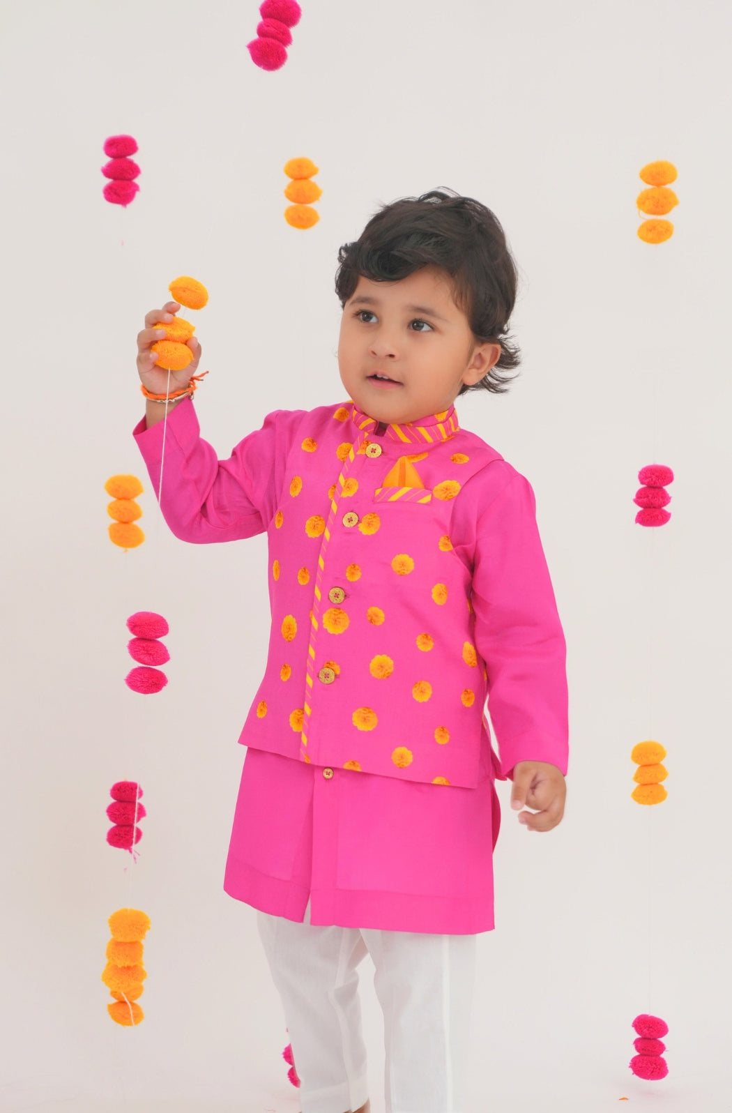 Genda Phool 3-Piece Bundi Jacket Set- Pink