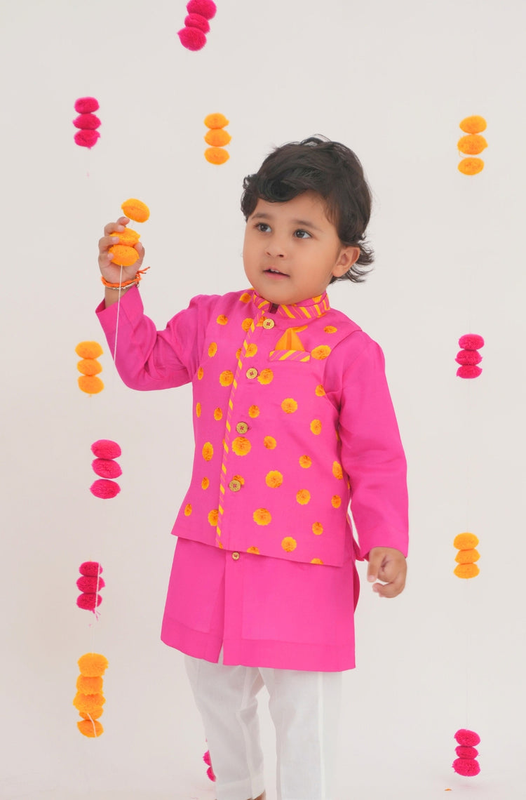 Genda Phool 3-Piece Bundi Jacket Set- Pink