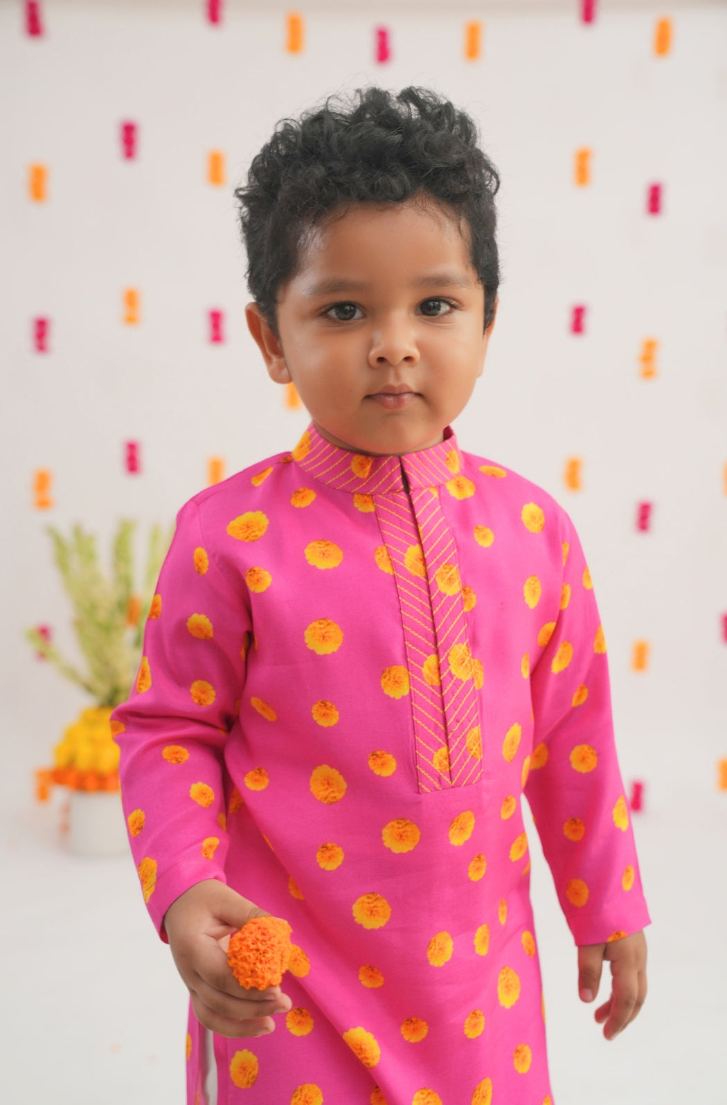 Genda Phool Kurta Set- Pink