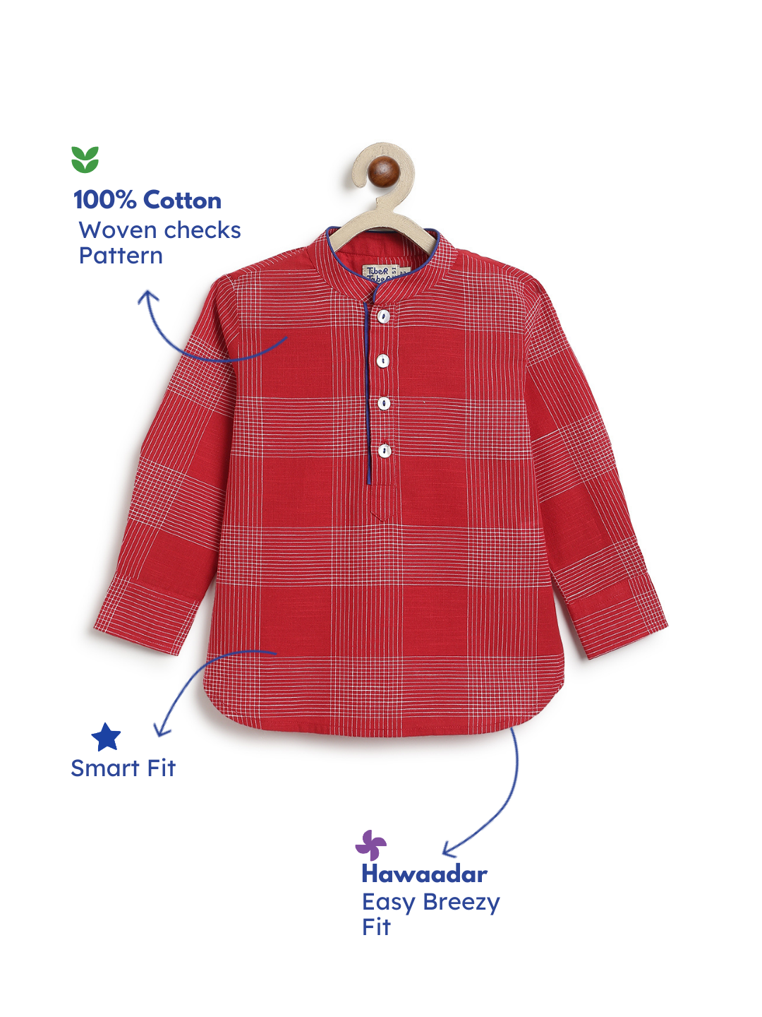 East India Red Checks Kurta Shirt