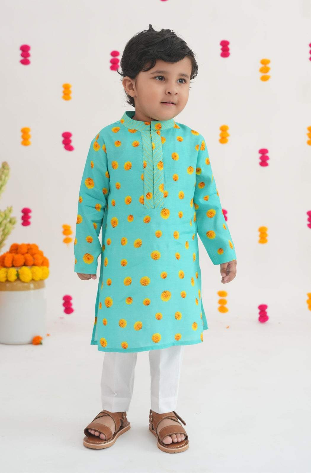 Genda Phool Kurta Set- Blue