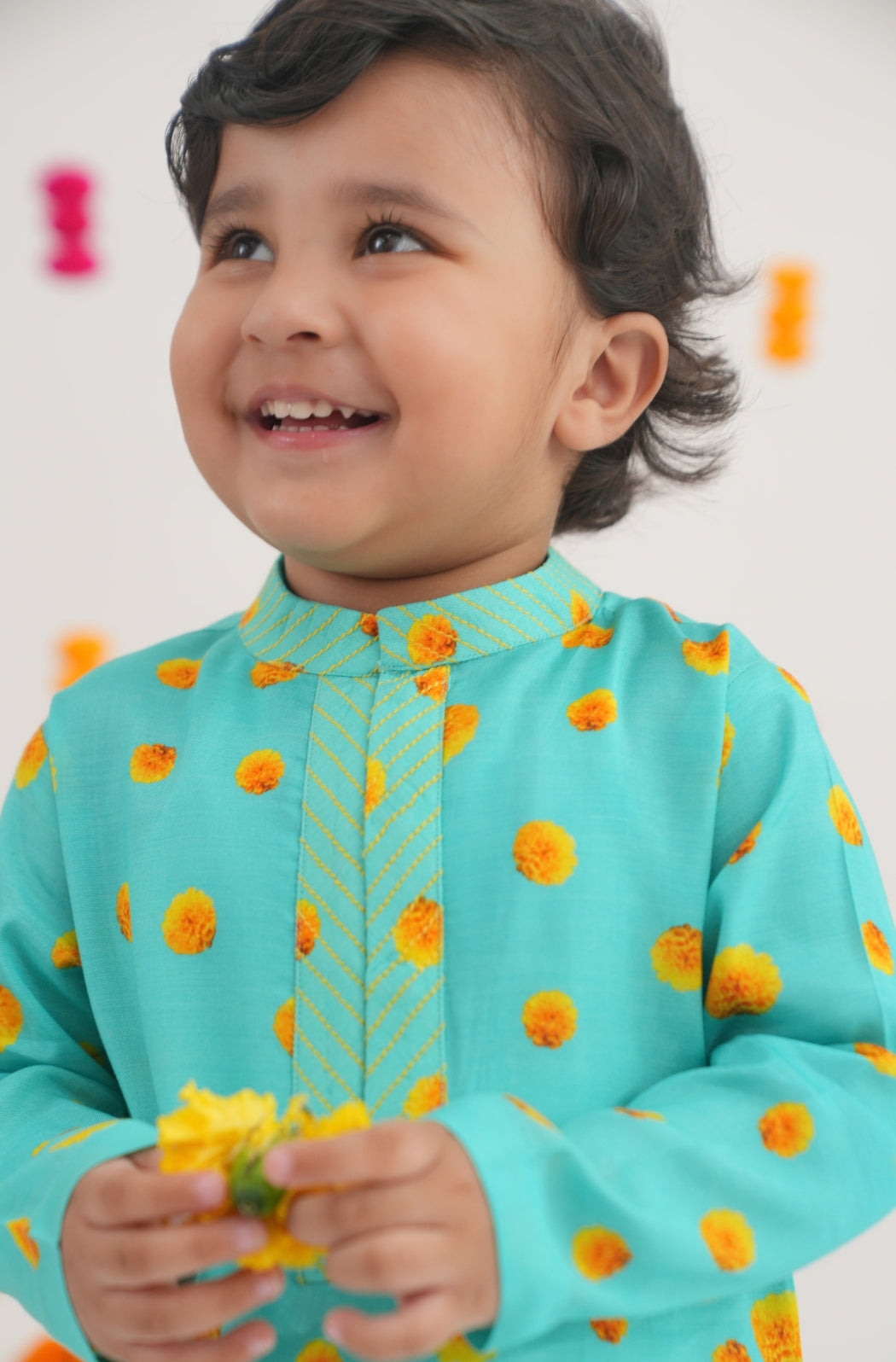 Genda Phool Kurta Set- Blue