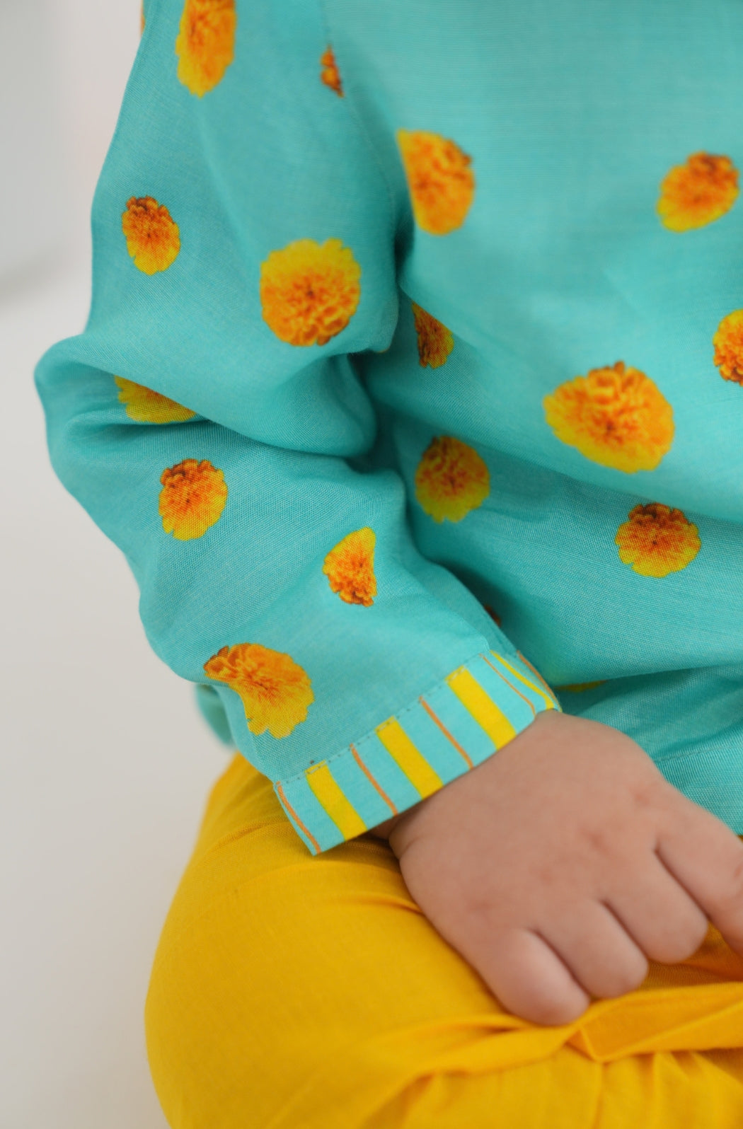 Genda Phool Dhoti Kurta Set- Blue