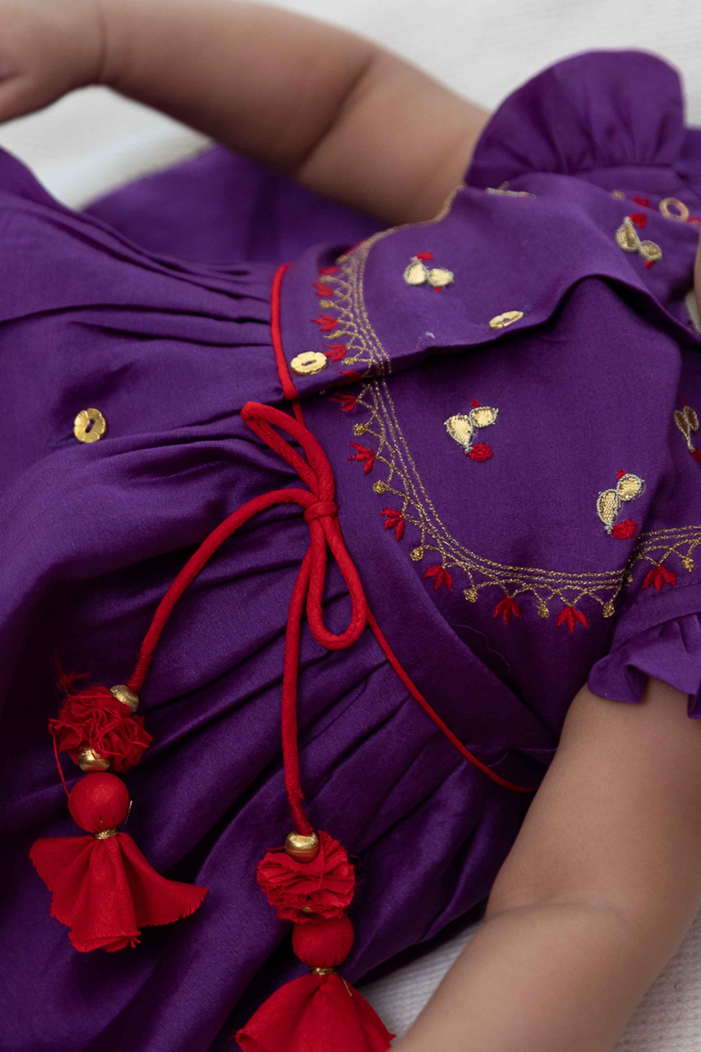 Baby Girl Bird Embroidery Jamna Set - Purple