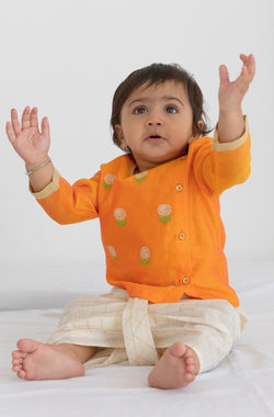 Marigold Bloom Dhoti Set - Orange