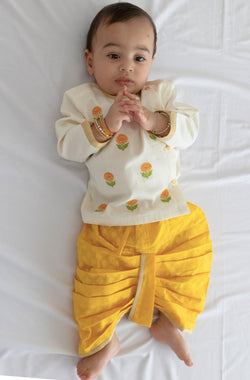 Marigold Bloom Dhoti Set - Cream