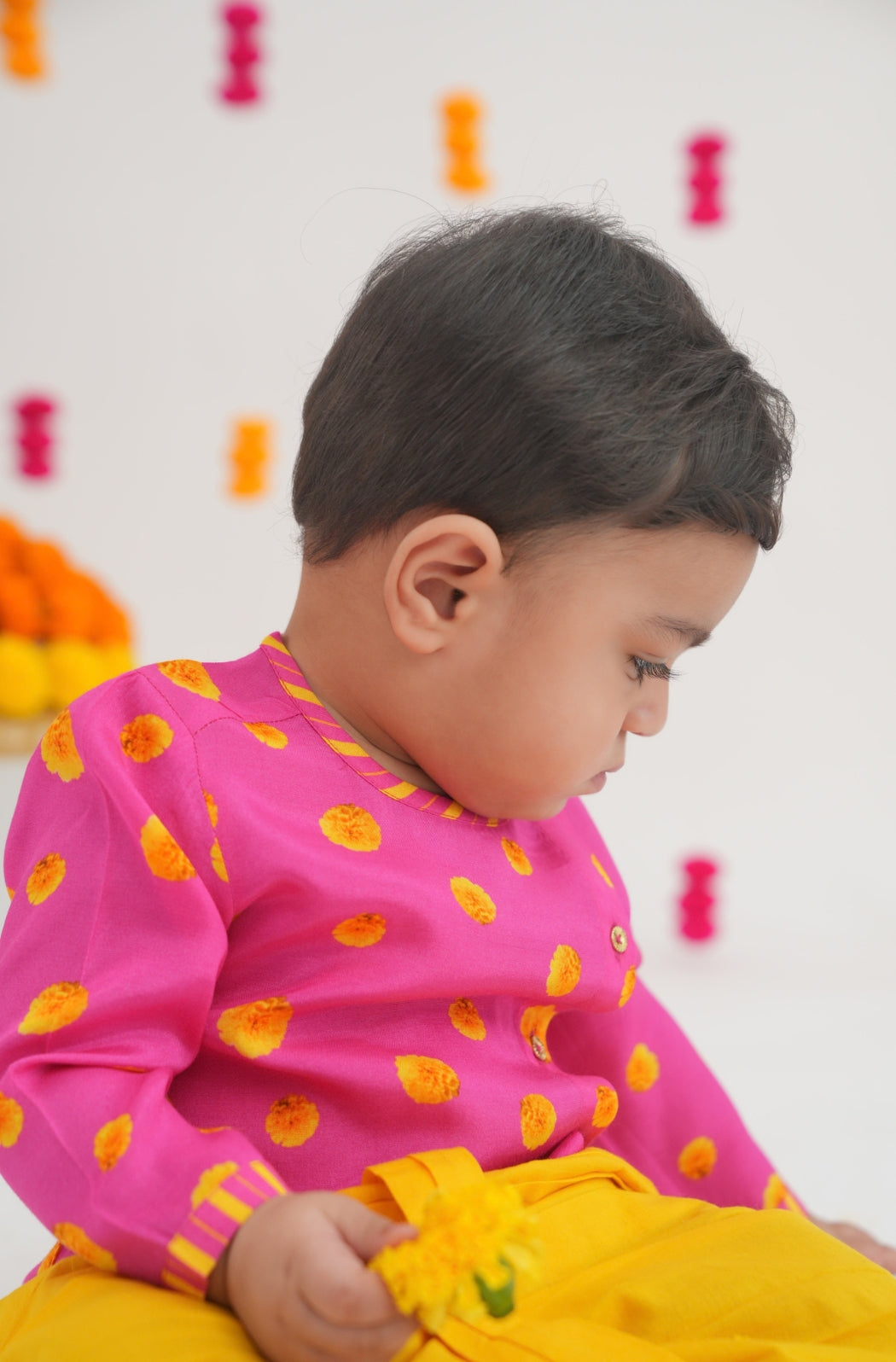 Genda Phool Dhoti Kurta Set- Pink
