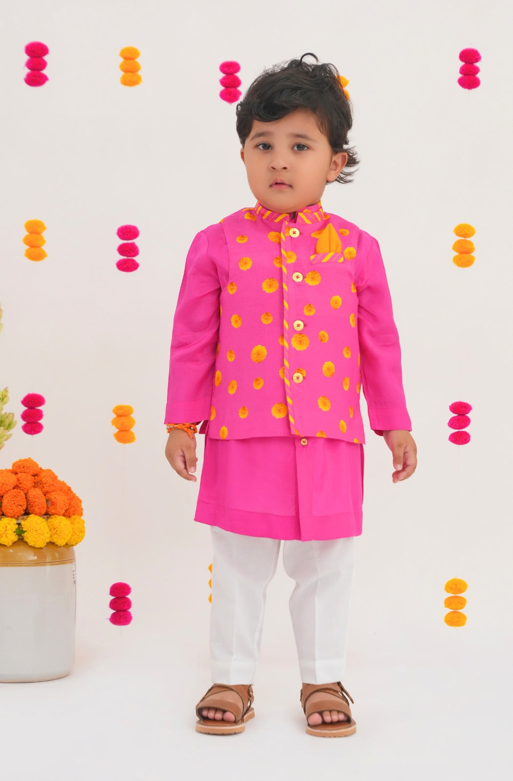 Genda Phool 3-Piece Bundi Jacket Set- Pink