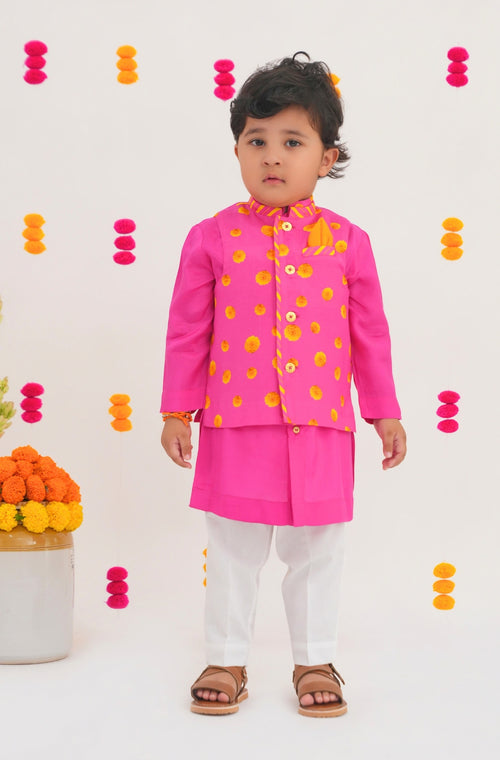Genda Phool 3-Piece Bundi Jacket Set- Pink
