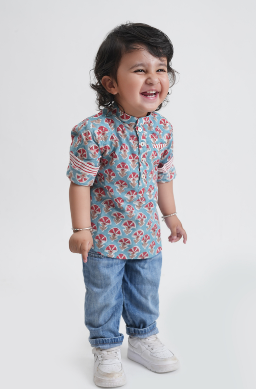 Rang Sagar Kurta Shirt- Blue