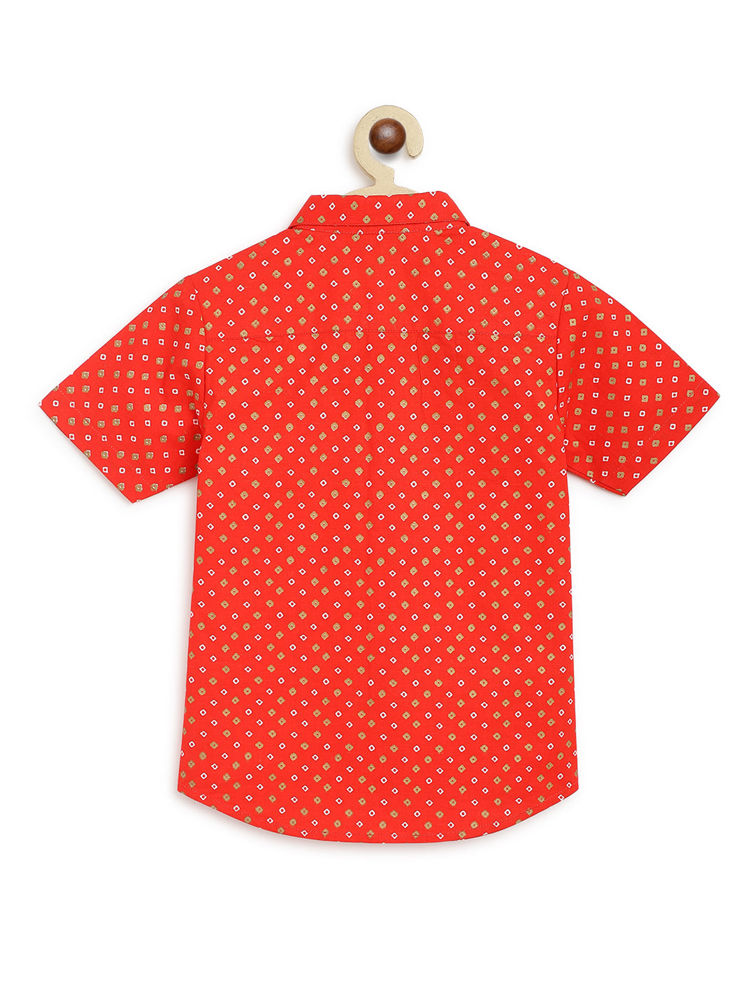 Shop Tiber Taber Boy Bandhani Print Shirt-Red by Tiber Taber Kids