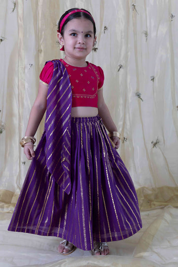 Girl Buti Embroidery Lehenga Combo Set - Purple