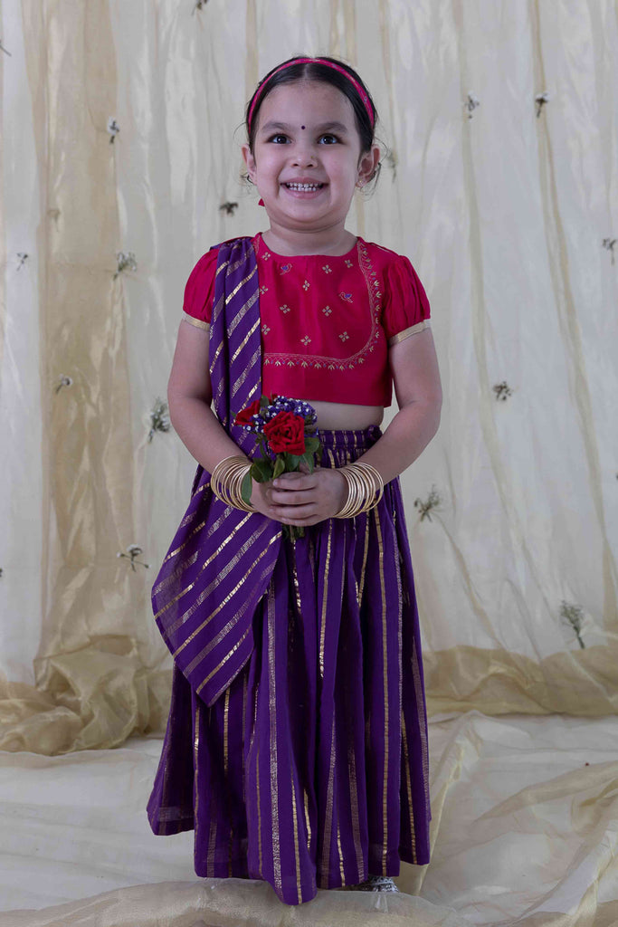 Buy Girl Buti Embroidery Lehenga Combo Set - Purple