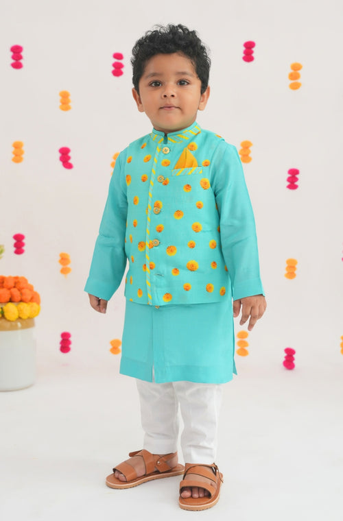 Genda Phool 3-Piece Bundi Jacket Set- Blue