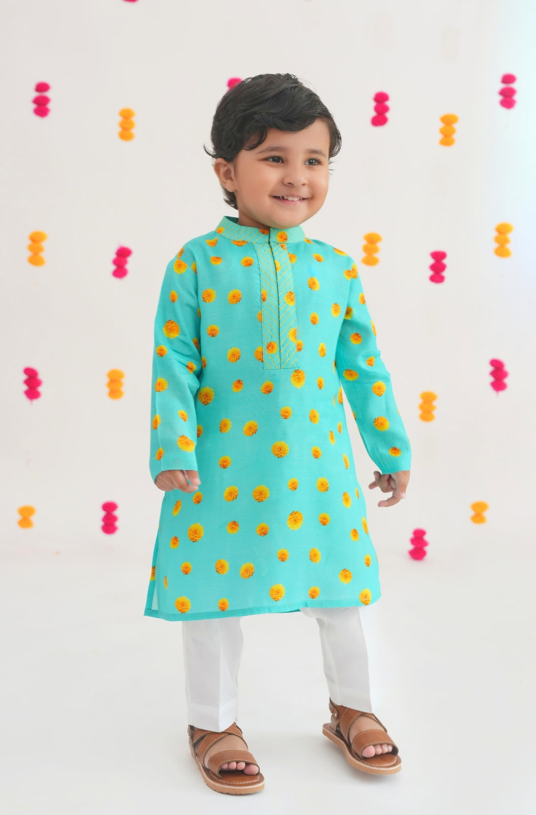 Genda Phool Kurta Set- Blue