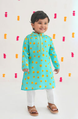Genda Phool Kurta Set- Blue