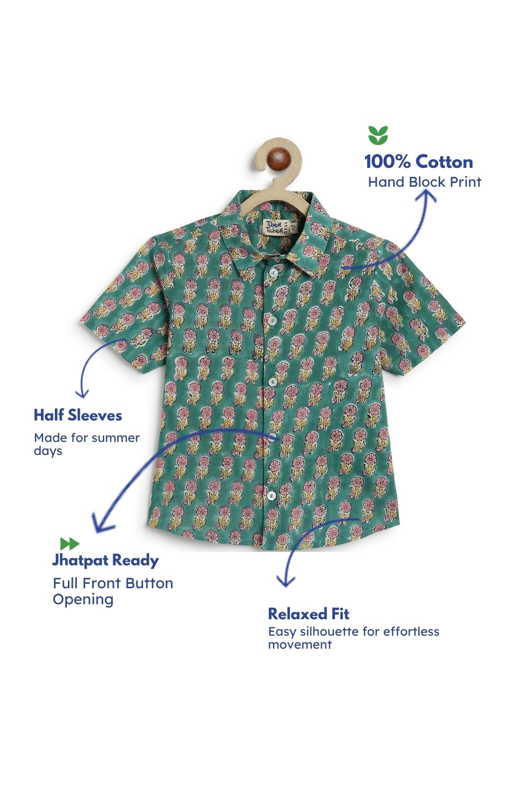 Hand Block Printed Shirt- Green