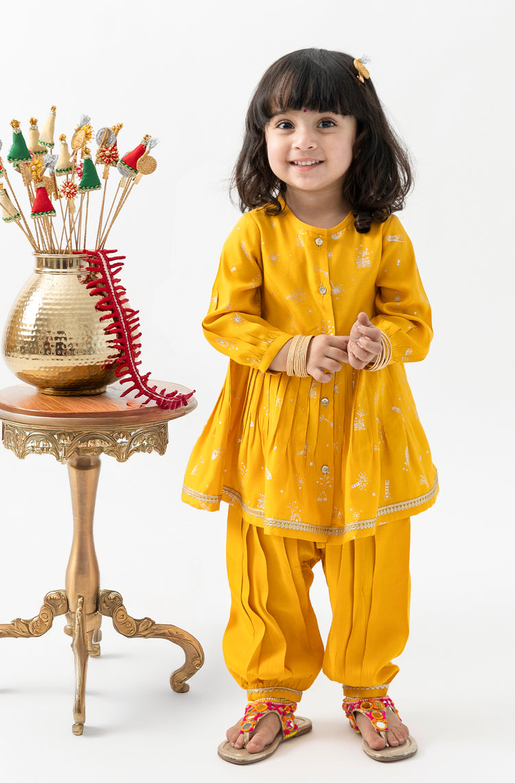 Pataka Baby Girl Angrakha Set - Yellow