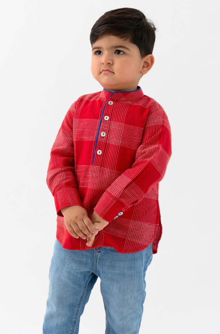 East India Red Checks Kurta Shirt