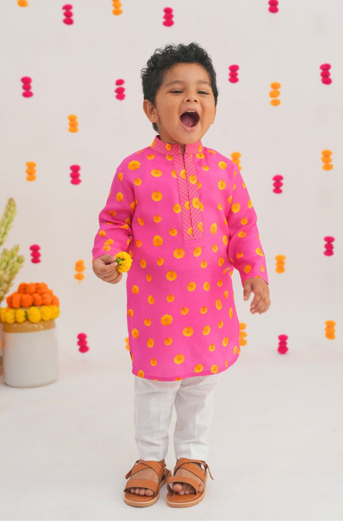 Genda Phool Kurta Set- Pink
