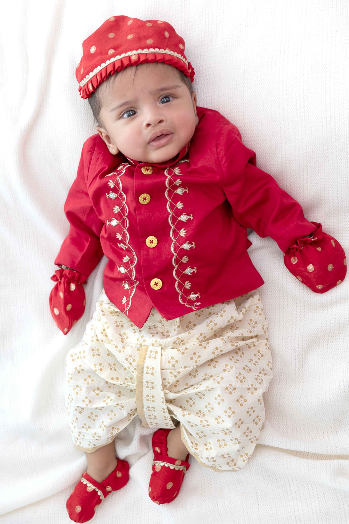 Buy Baby Boy Fish Embroidery Jamna Set - Red