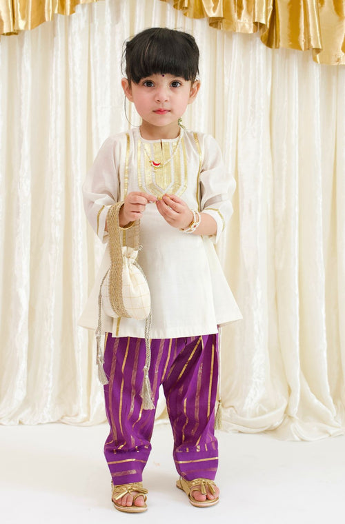 Tara Gota Kurta Set - Purple