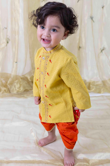 Chidiya Udd Zari Dhoti Set - Yellow