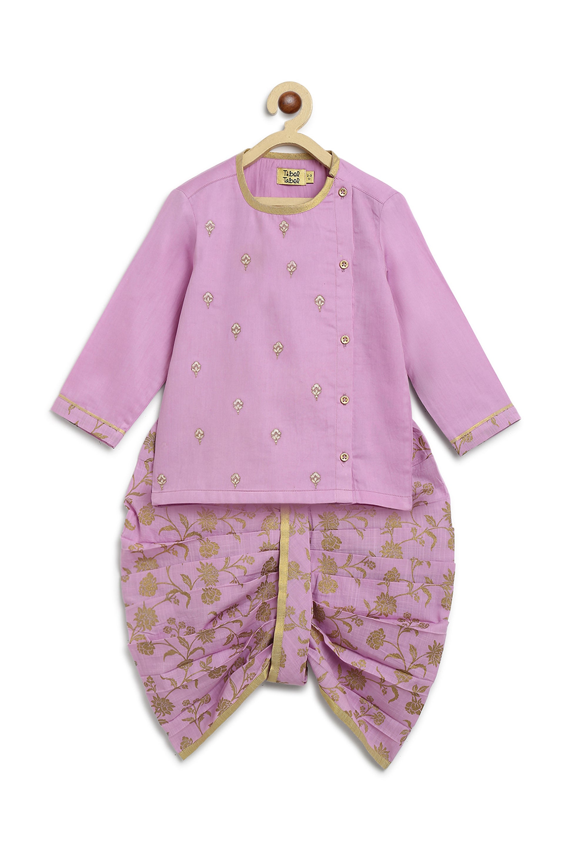 Buy Baby Boy Dhoti Kurta Premium Cotton Set Embroidered- Purple by Tiber Taber Kids