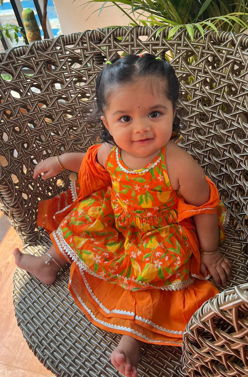 Girls Flared Sharara Set Printed Mango - Orange