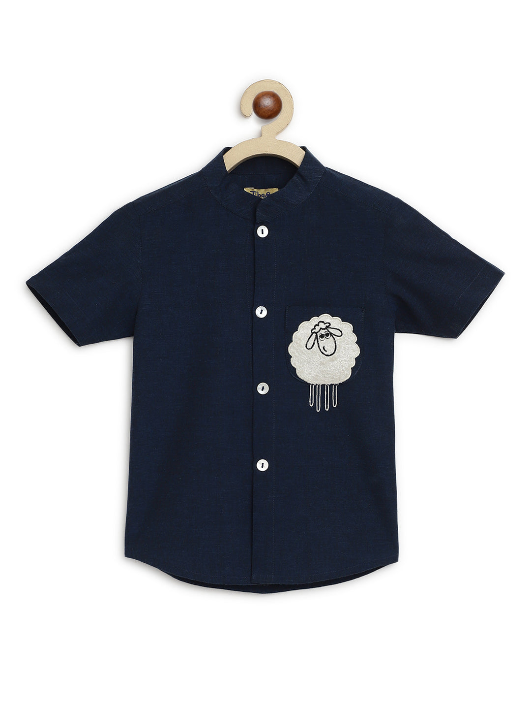 Boy Sheep Embroidered Cotton Shirt  - Blue