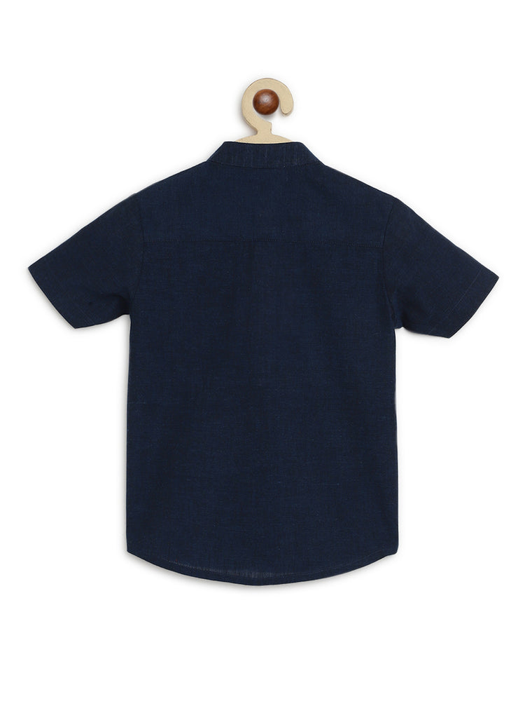Boy Sheep Embroidered Cotton Shirt  - Blue