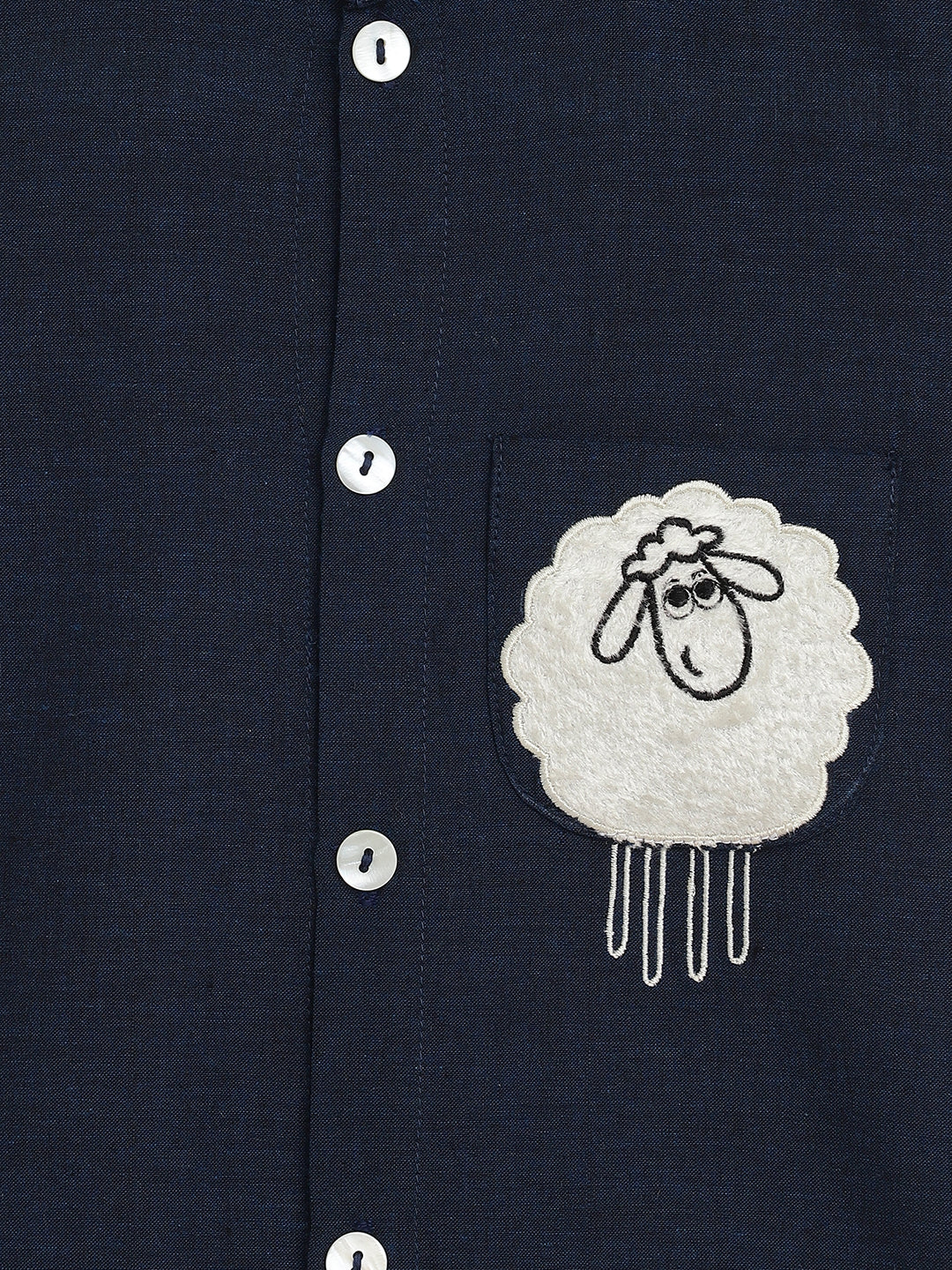 Boy Sheep Embroidered Cotton Shirt  - Blue