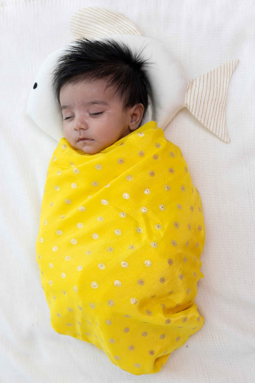 Baby Soft Brocade Swaddle - Yellow