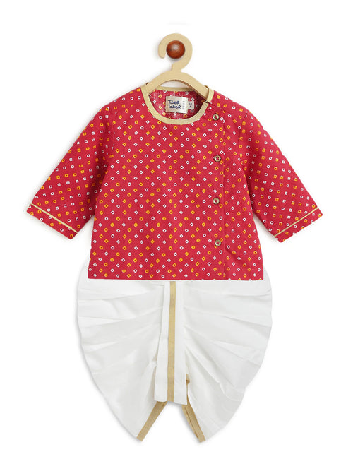 Mini Bandhani Dhoti Set - Red