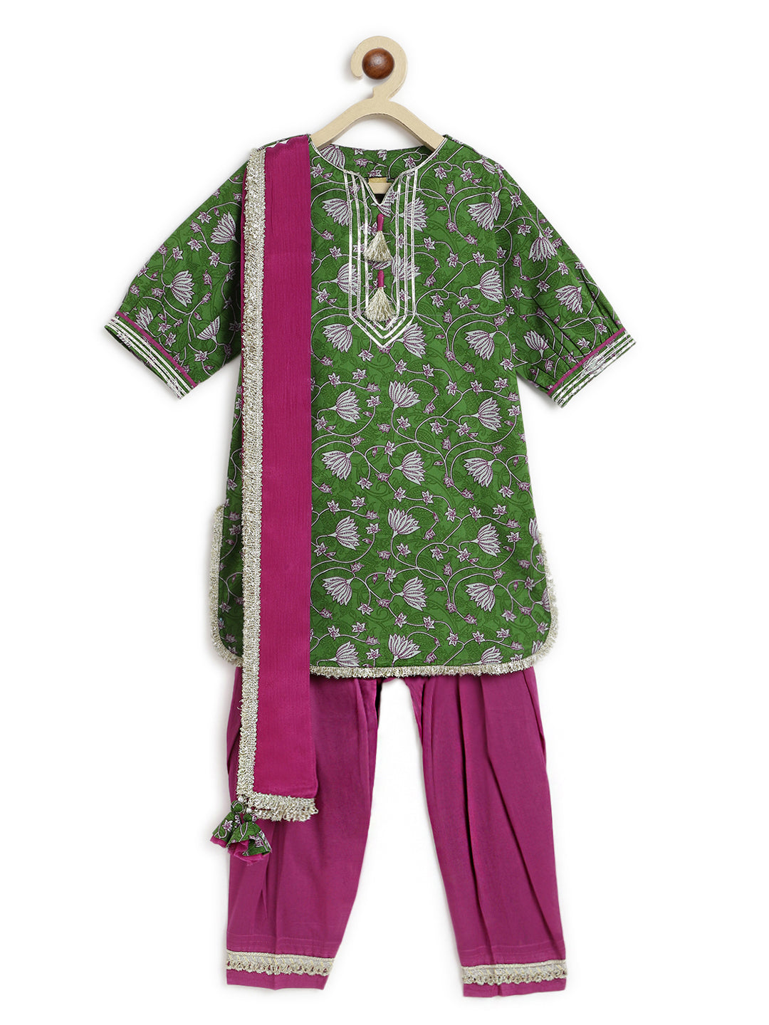 Girl Floral Jaal  Suit Set - Green