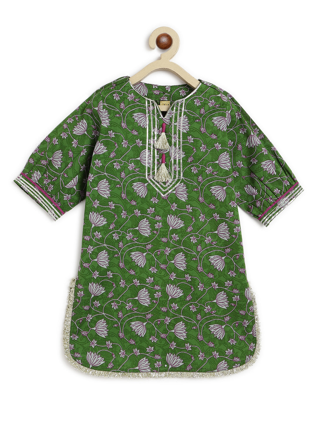 Girl Floral Jaal  Suit Set - Green