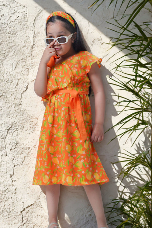 One Shoulder Mango Dress-Orange