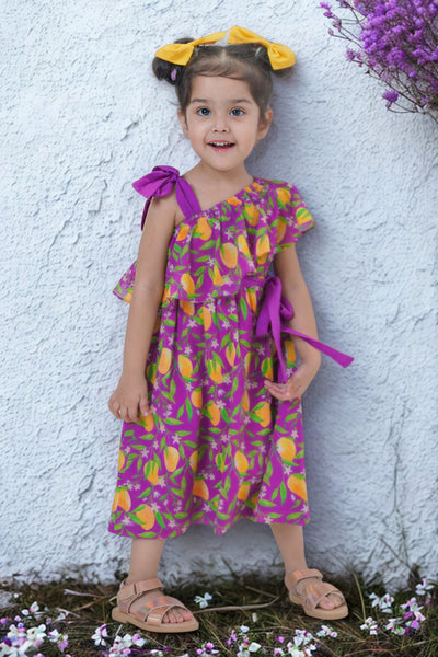 One Shoulder Mango Dress-Purple 6Y