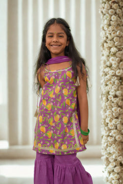 Girls Straight Strappy Sharara Set Printed Mango - Purple