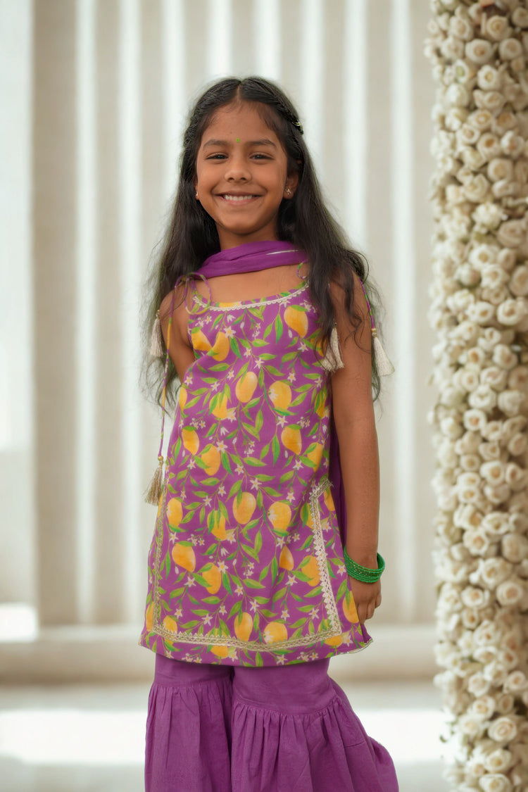Girls Straight Strappy Sharara Set Printed Mango - Purple