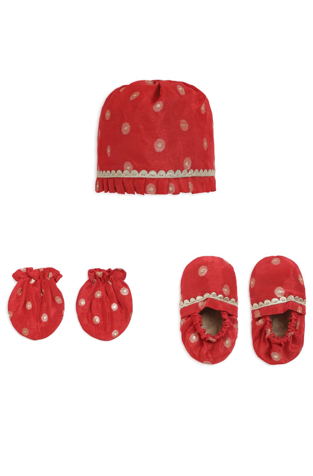 Baby Soft Brocade Booties Mittens And Cap Set