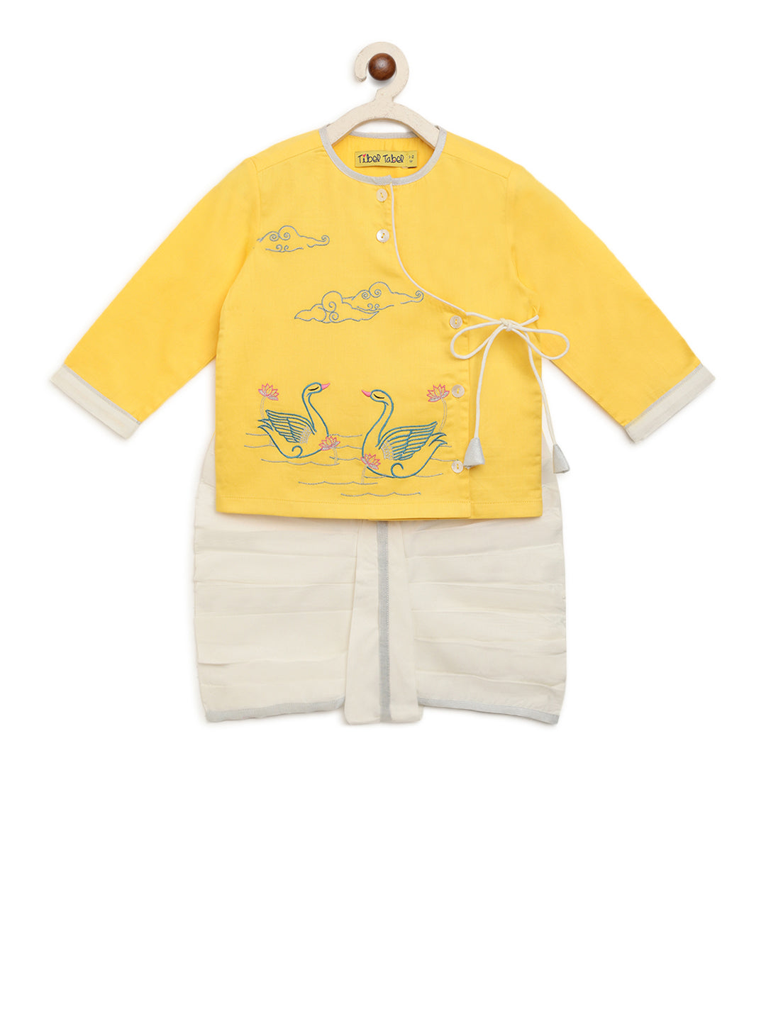 Baby Boy Yellow Embroidered Swan Dhoti Set