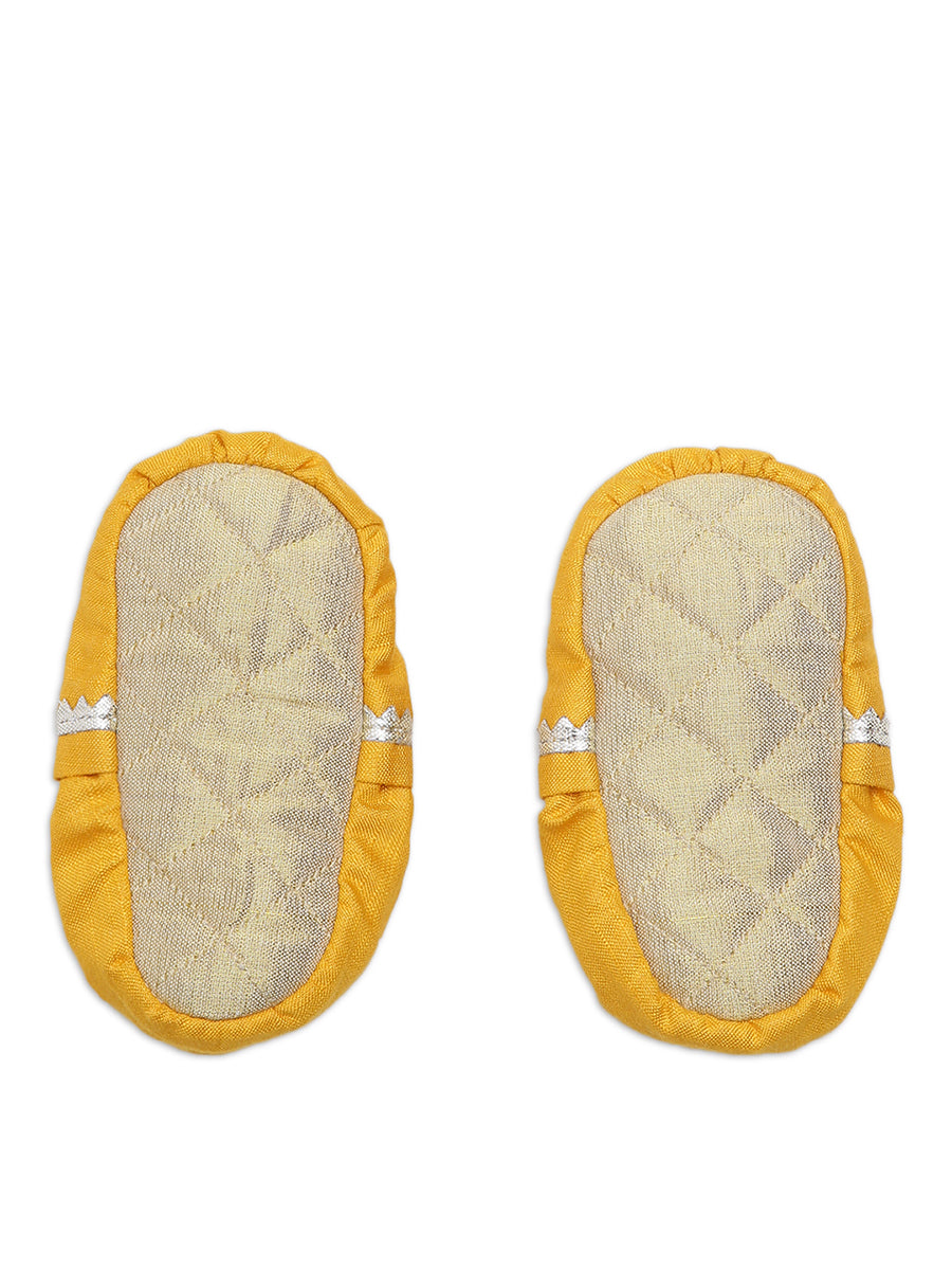 Baby Silk Yellow Booties Mittens And Cap Set