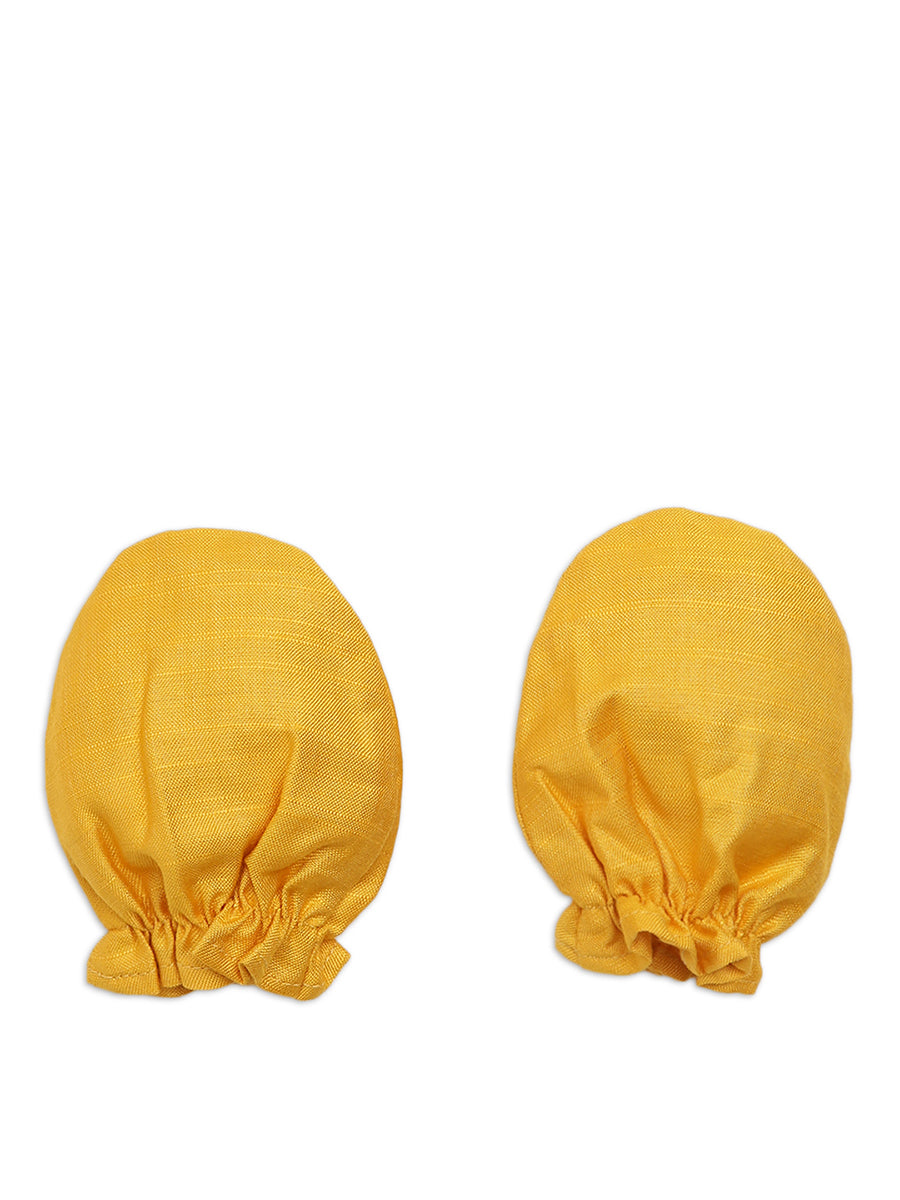 Baby Silk Yellow Booties Mittens And Cap Set