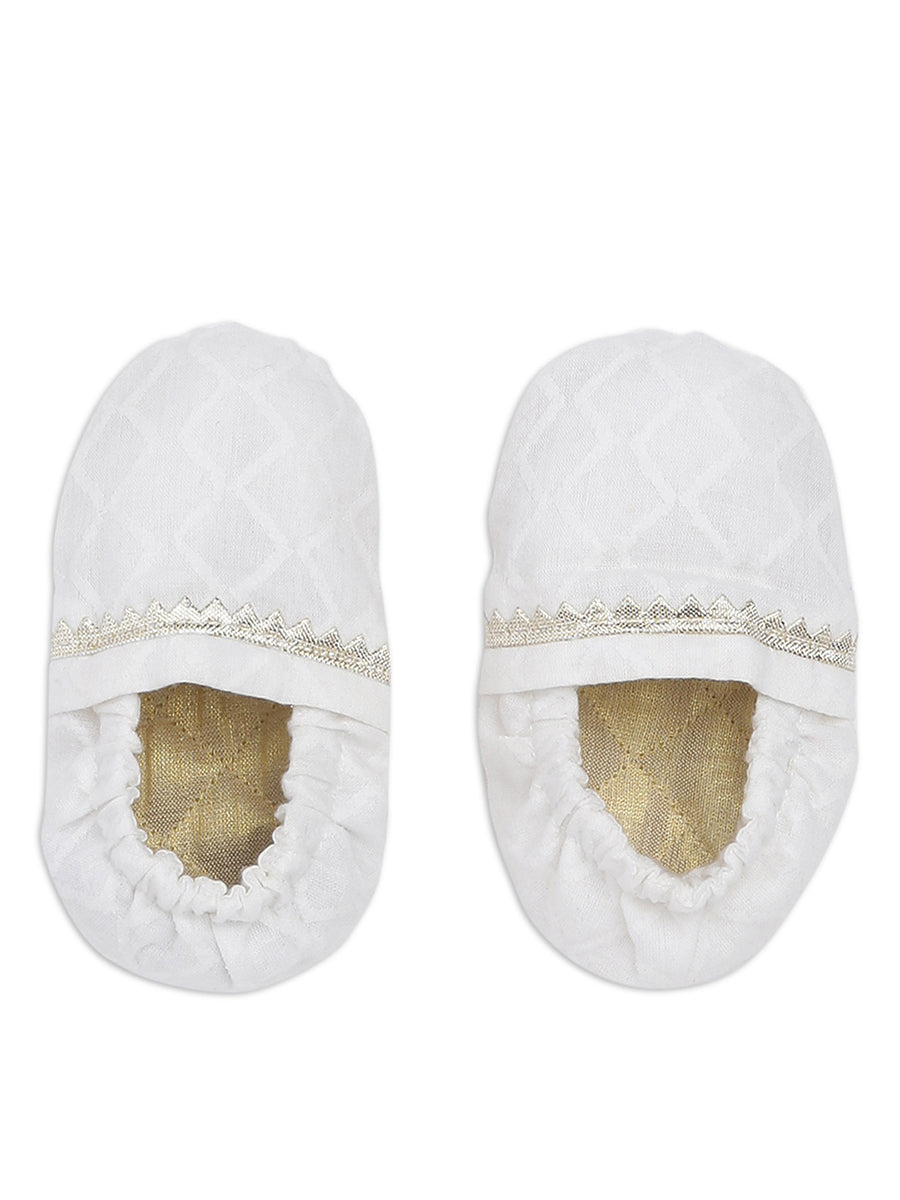 Baby Cotton White Booties Mittens And Cap Set