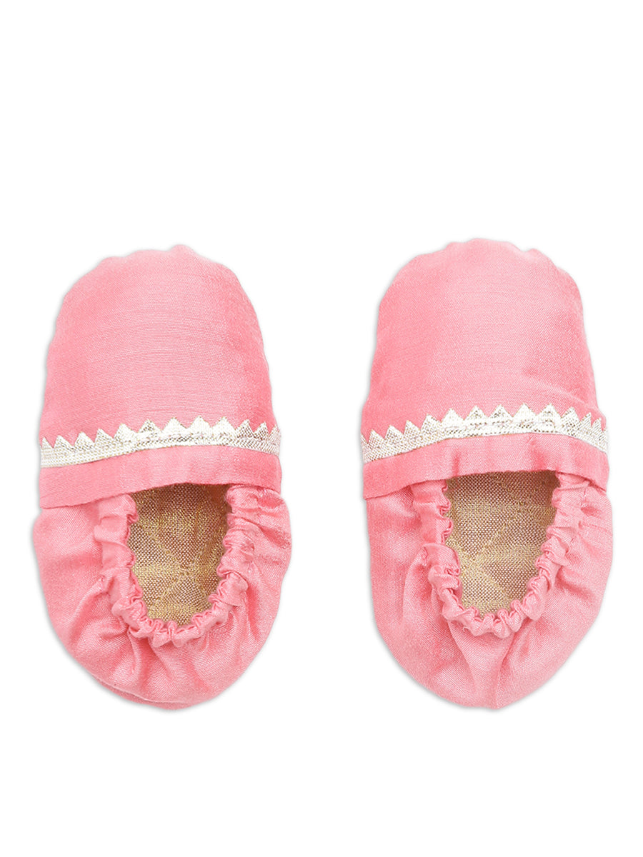 Baby Silk Pink Booties Mittens And Cap Set