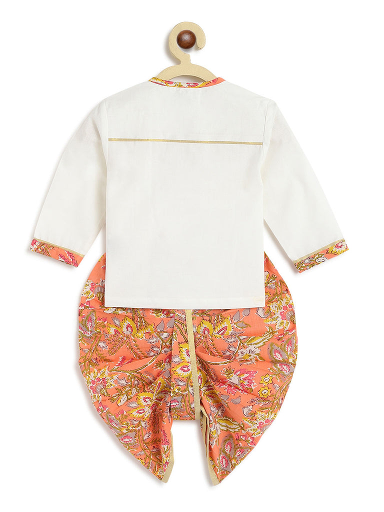 Buy Baby Boy Printed Floral Dhoti Set- Peach by Tiber Taber Kids