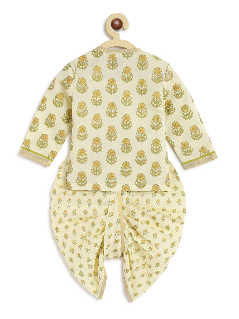 Buy Baby Boy Printed Floral Dhoti Set- Cream by Tiber Taber Kids