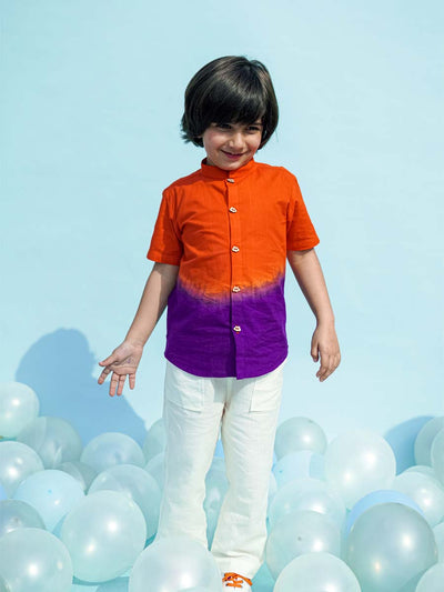 Buy Boys Shirt Orange Tie Dye Ombre by Tiber Taber Kids