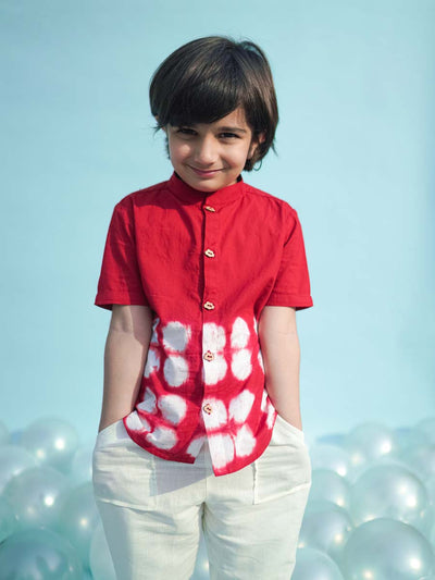 Buy Boys Shirt Red Tie Dye Clamp by Tiber Taber Kids